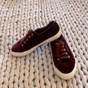 Superga • Maroon • Crushed Velvet Low Top Sneaker • Lace Up • Like New • Size 37